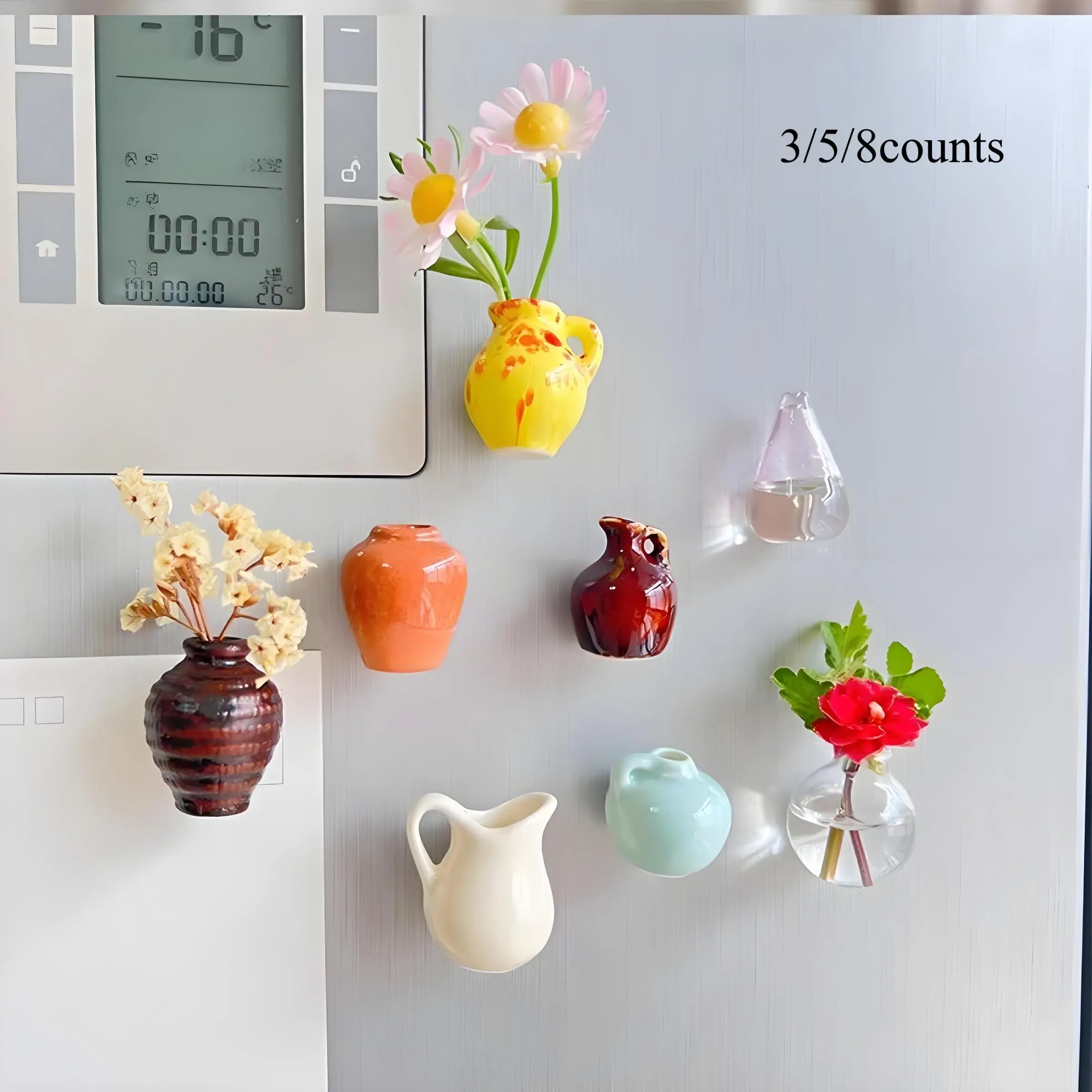Flower Vase Design Fridge Magnet, 3/5/8pcs Mini Flower Vase Fridge Magnet without Flower, Creative Refrigerator Decoration, Kitchen Decor, Home Decor, Jar, Glass, Pastel