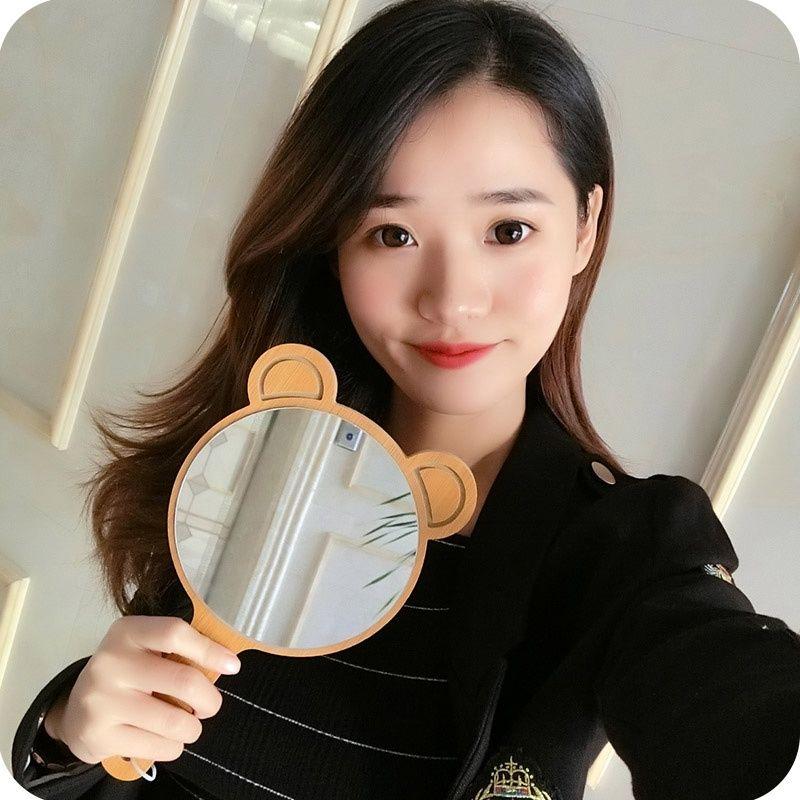 Product Introduction of Handle Mirror Cute Dressing Wooden Handheld Beauty Mirror with Handle Makeup Mirror for Women Original Wood Portable HD 0