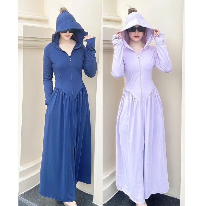 (Áo 2 Lớp) Áo Chống Nắng Dáng Váy Xòe SU Lạnh Mũ Vành To Chống Nắng Chống Tia UV