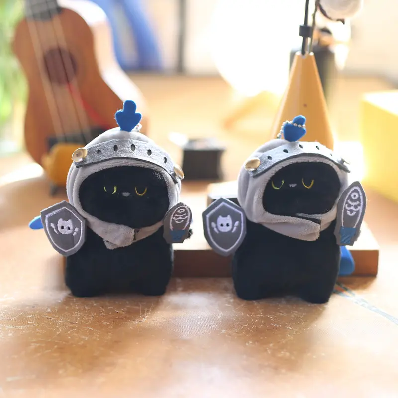 Sweet Black Cat Knight Plush Keychain Cuddly Toy Ideal For Bags And Keyrings