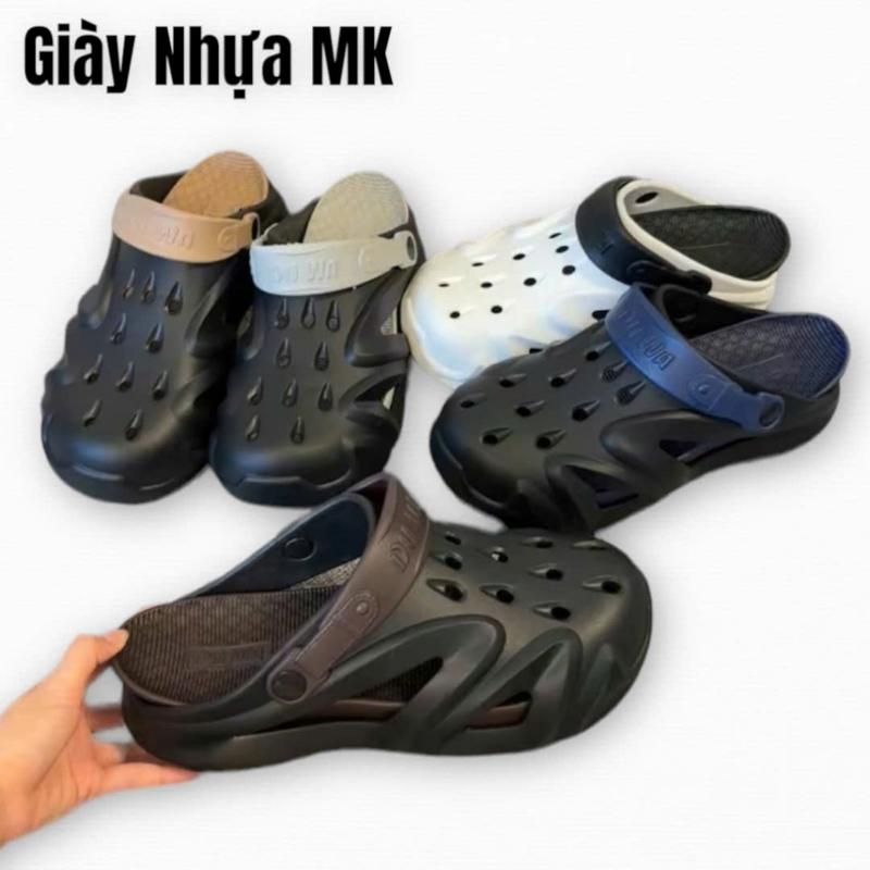 Dép sục nhựa lỗ đi mưa cho nam đế đúc độn 4cm siêu nhẹ- Dép bít mũi cá sấu lỗ thoáng khí đi mưa siêu bền êm chân- SL060