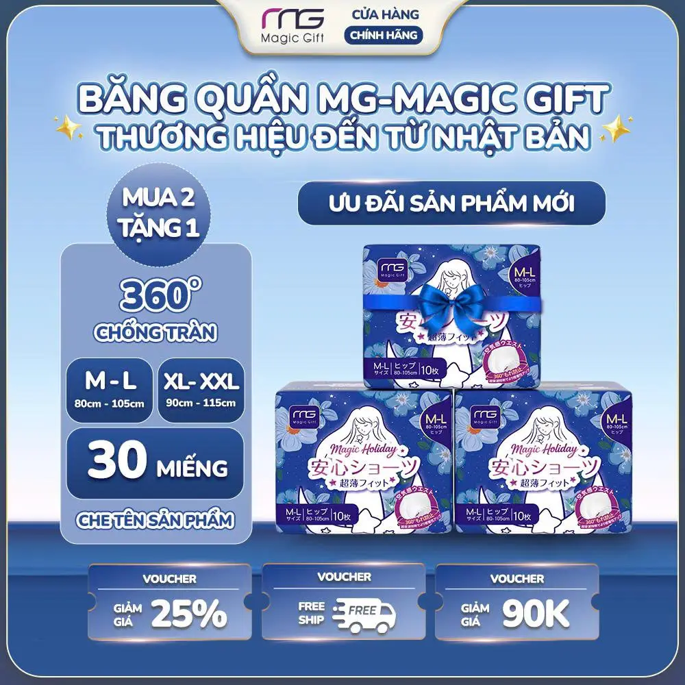 [MUA 2 TẶNG 1 - TỔNG 30 MIẾNG] Băng Vệ Sinh Dạng Quần MagicGift, Đai Eo Co Dãn Chống Tràn 360°, Sử Dụng Ngày Đêm, Phù Hợp Phụ Nữ Mang Thai Và Sau Sinh
