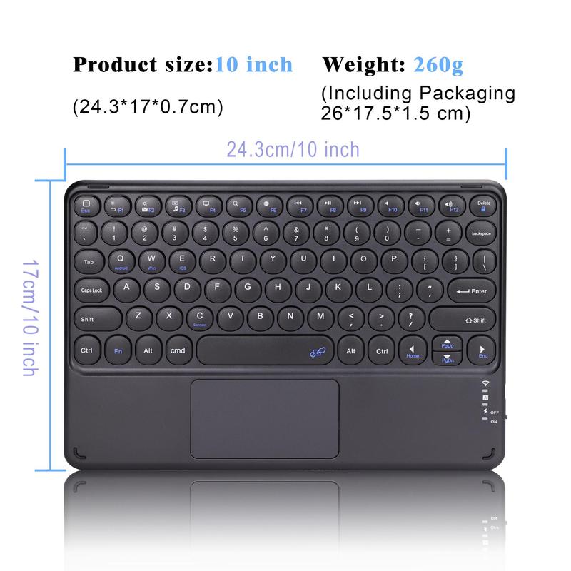 Multi-touch Wireless BT Keyboard, 1 Count 10 Inch Touch Panel Design Keyboards, Portable Lightweight Silent Office Equipment for Tablet, Laptop, Phone 1