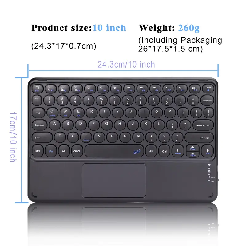 Multi-touch Wireless BT Keyboard, 1 Count 10 Inch Touch Panel Design Keyboards, Portable Lightweight Silent Office Equipment for Tablet, Laptop, Phone 1