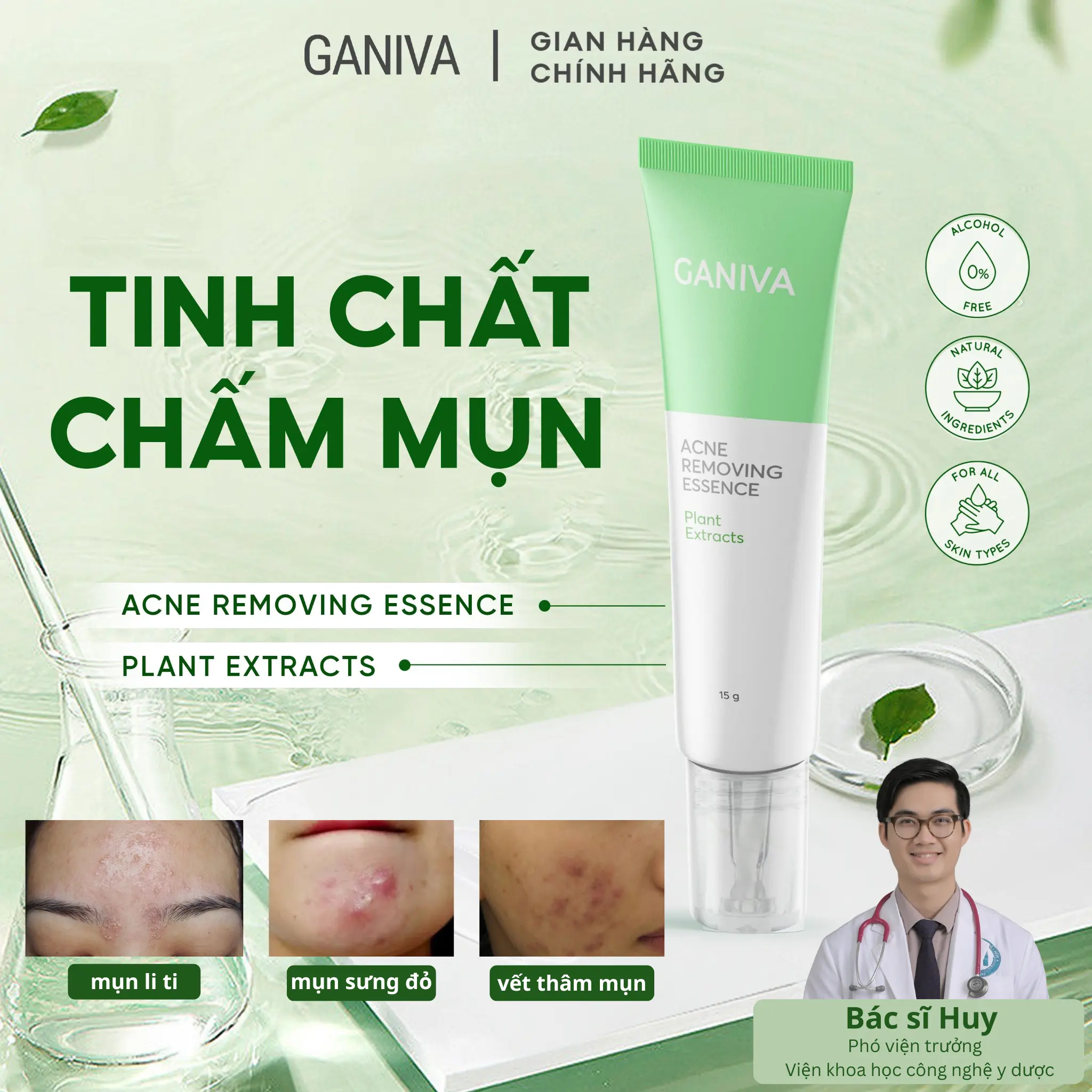 Tinh Chất Chấm Mụn Hỗ Trợ Mờ Thâm GANIVA 15g Hỗ Trợ Làm Đẹp Skincare