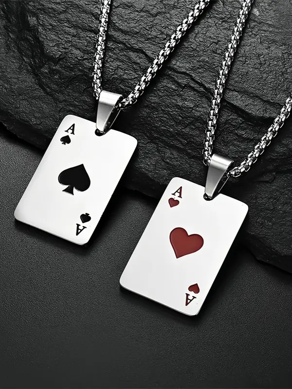 Unisex Street Style Poker Design Pendant Necklace, Trendy Novelty Charm Necklace, Chic All-match Vintage Jewelry As Gift for Women & Men, Valentine's Day, Gift 3