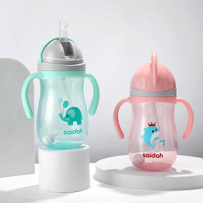 Cartoon Elephant Dolphin Pattern Baby Bottle, 350ml Baby Water Bottle with Straw, Baby Feeding Sippy Cup, Portable Water Drinking Bottle 8