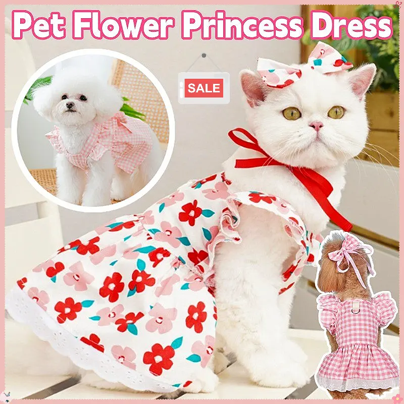 S-XL Pet Flower Princess Dress Teddy Cat New  Cute Dress Puppy Clothes Cat Dress Summer Thin