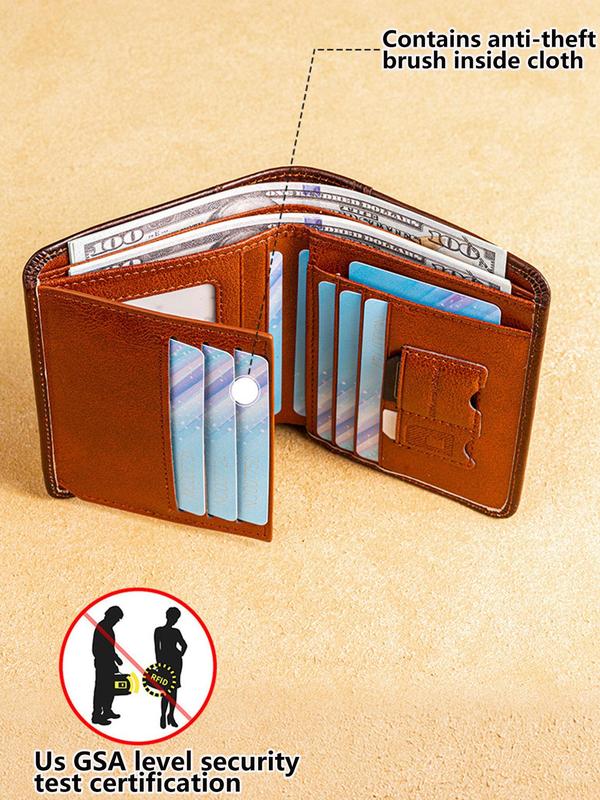 Men's Business Leather Plain Short Wallet, Trendy Casual Trifold Wallet with Multiple Card Slot, Vintage Card Holder for Men As Gift for Daily Use 6