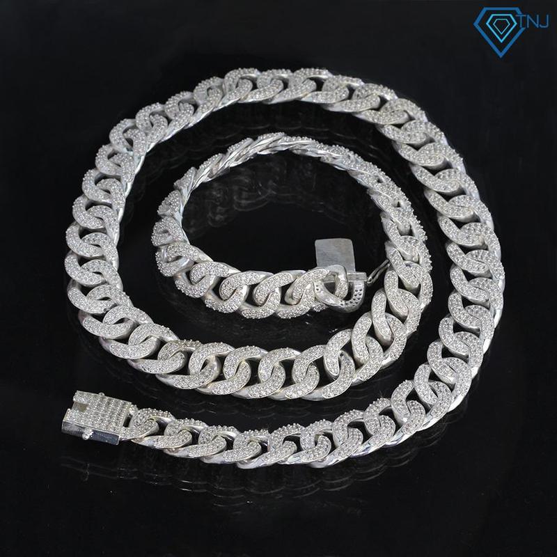 Dây chuyền cuban nam bạc 925 đính đá cá tính DCK0027 - Trang Sức TNJ