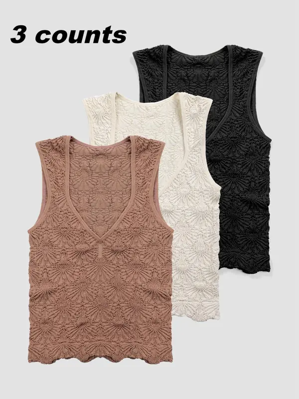 Women's Floral Embossed Sports Tank Top, Casual Solid Textured Sleeveless Sports Top for Yoga Gym Workout, Ladies High Stretch Sportswear for All Seasons, Soft Top Women 4