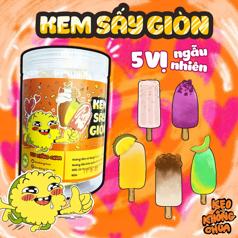 HỘP KEM SẤY GIÒN THƠM NGẬY ( VỊ NGẪU NHIÊN ) - sấy giòn KKC Kẹo Không Chua 0