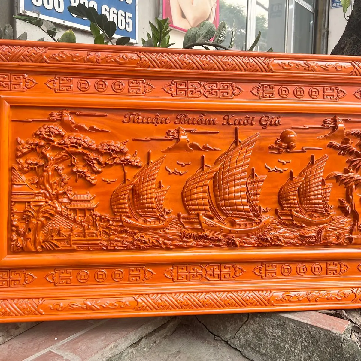 Tranh thuận buồm gỗ gõ nam mỹ