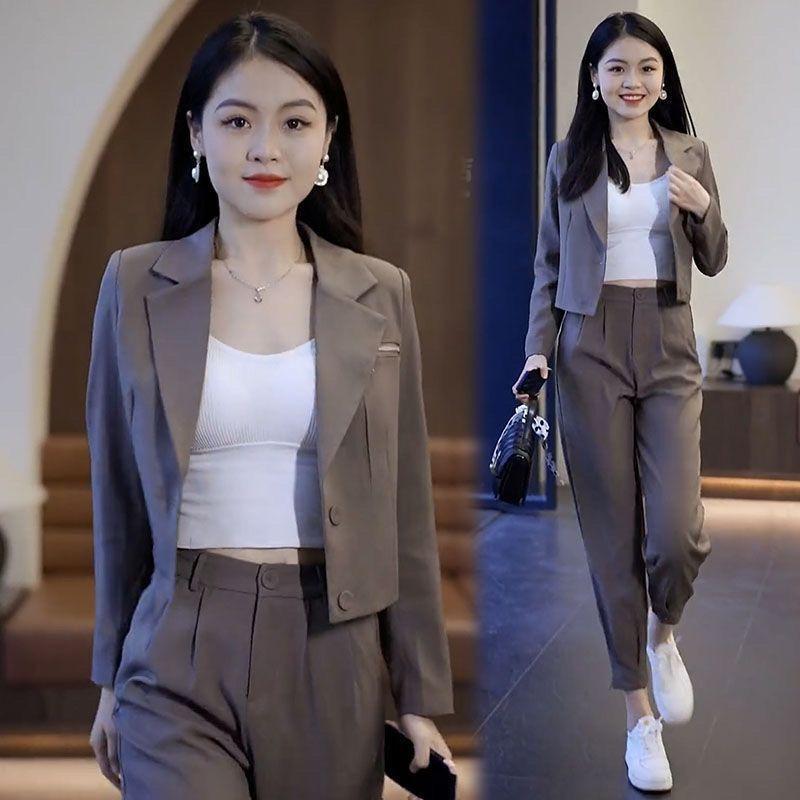 Product Introduction of Đơn / Bộ Đồ Phong Cách Phương Tây Bộ Đồ Lô Hàng Ngắn Phù Hợp Với Phụ Nữ Thời Trang Nhỏ Mới Bộ Đồ Nhỏ Quần Harem Bộ Hai Mảnh Women Áo 6