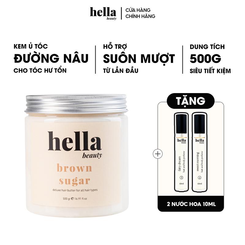 TẶNG 2 NƯỚC HOA 10ML Mặt Nạ Dưỡng Tóc Đường Nâu 500G Hella Beauty Dành Cho Mọi Loại Tóc Dạng Kem Ủ Phục Hồi Tóc Hư Tổn Bóng Mượt Giảm Khô Xơ