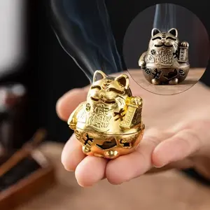 Tempat Hio Antik Kucing Rejeki Pajangan Meja Warna Perunggu, Emas Tempat Hio Kucing Unik Cocok Untuk Ruang Tamu, Ruang Belajar, Ruang Teh, Ruang Meditasi