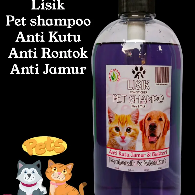 SHAMPOO ANJING/KUCING ANTI KUTU & JAMUR 1L PUMP shampo rontok dan bulu lebat 1