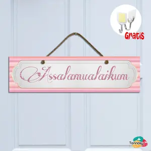 TENNESY HIASAN DINDING GANTUNGAN TALI KALIMAT SALAM ASSALAMUALAIKUM 30x10CM PAJANGAN KAYU DEKORASI DINDING DEKORASI DINDING KALIMAT TAYYIBAH