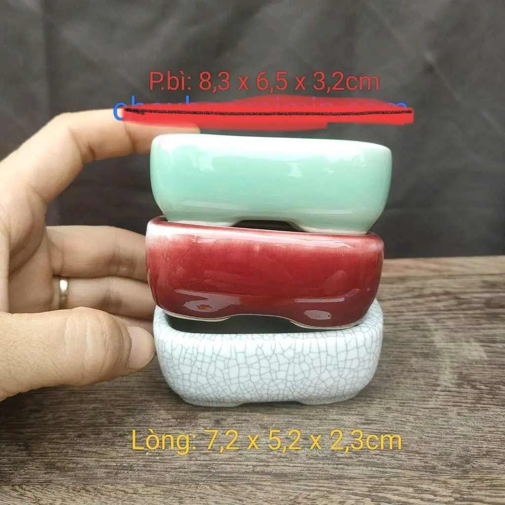 Bộ chậu chữ nhật phủ men; size nhỏ CN013