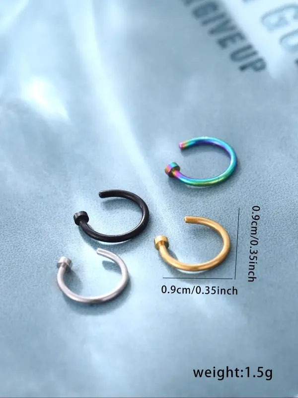 Simple C-shaped Nose Ring (4counts), Stainless Steel Fake Nose Ring for Women & Girls, Fashion Jewelry for Party, Daily Clothing Decor, Birthday Gift 1