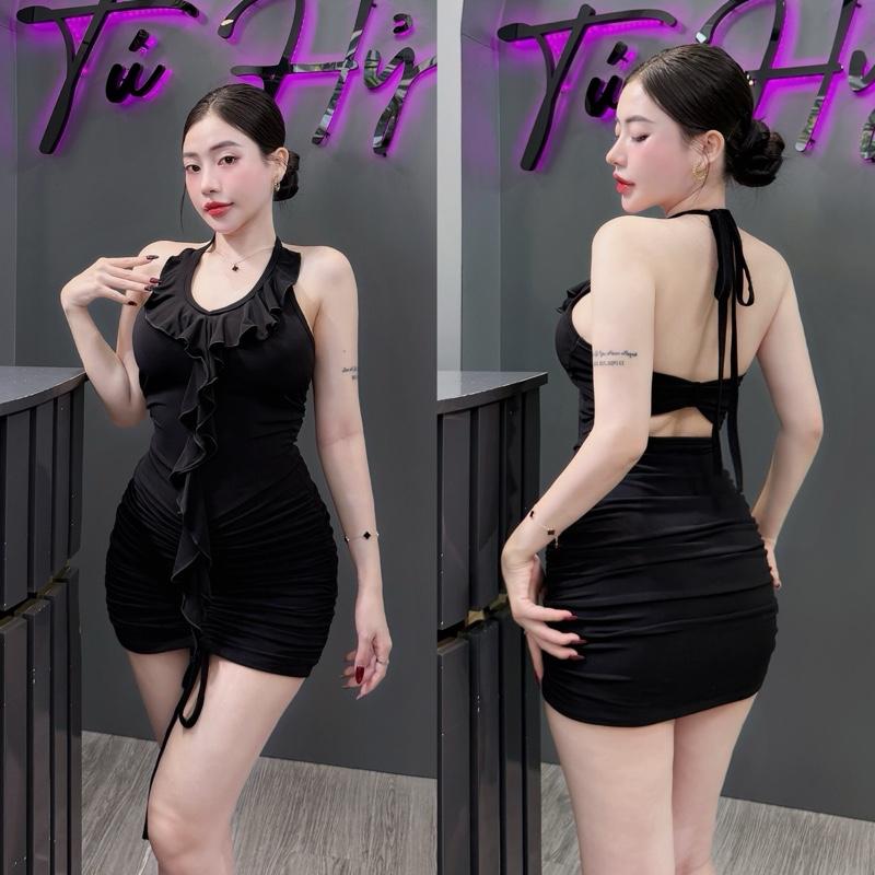 F94 ĐẦM BODY NGẮN NHÚM BÈO CỘT DÂY CỔ , KHOÉT LƯNG Nữ 2