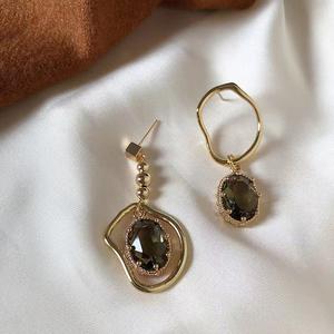 Hoa Tai Kiểu Pháp, Phong Cách Cổ Điển Thiết Kế Độc Đáo Hoa Tai Bất Đối Xứng Pha Lê Màu Trà Cao Cấp, Dành Cho Phụ Nữ