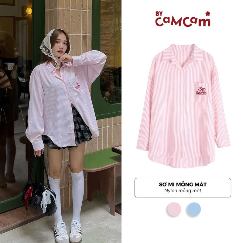 Áo SƠ MI VẠT TÔM Kẻ Sọc Tay Dài Mỏng Mát Form Rộng Thời Trang Hàn Quốc 2024 Bycamcam