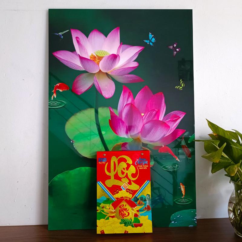 Lịch tết 2025, lịch treo tường bằng gỗ tráng gương Hoa Sen, có gắn lốc lịch năm mới