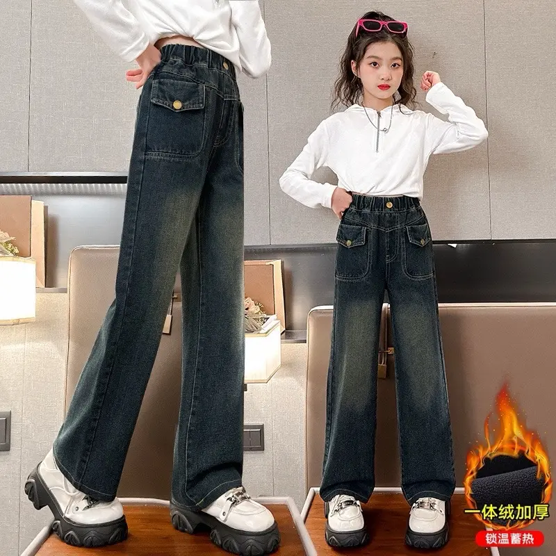 12. Quần bò  ống rộng  nắp túi cho bé gái 14-45kg quan jean begai