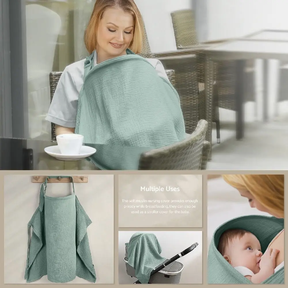 Unique Design Gauze Mother Outing Breastfeeding Cover Breathable Arch Neckline Outdoor Privacy Cover Adjustable Halter Neck Baby Feeding Nursing Covers Baby