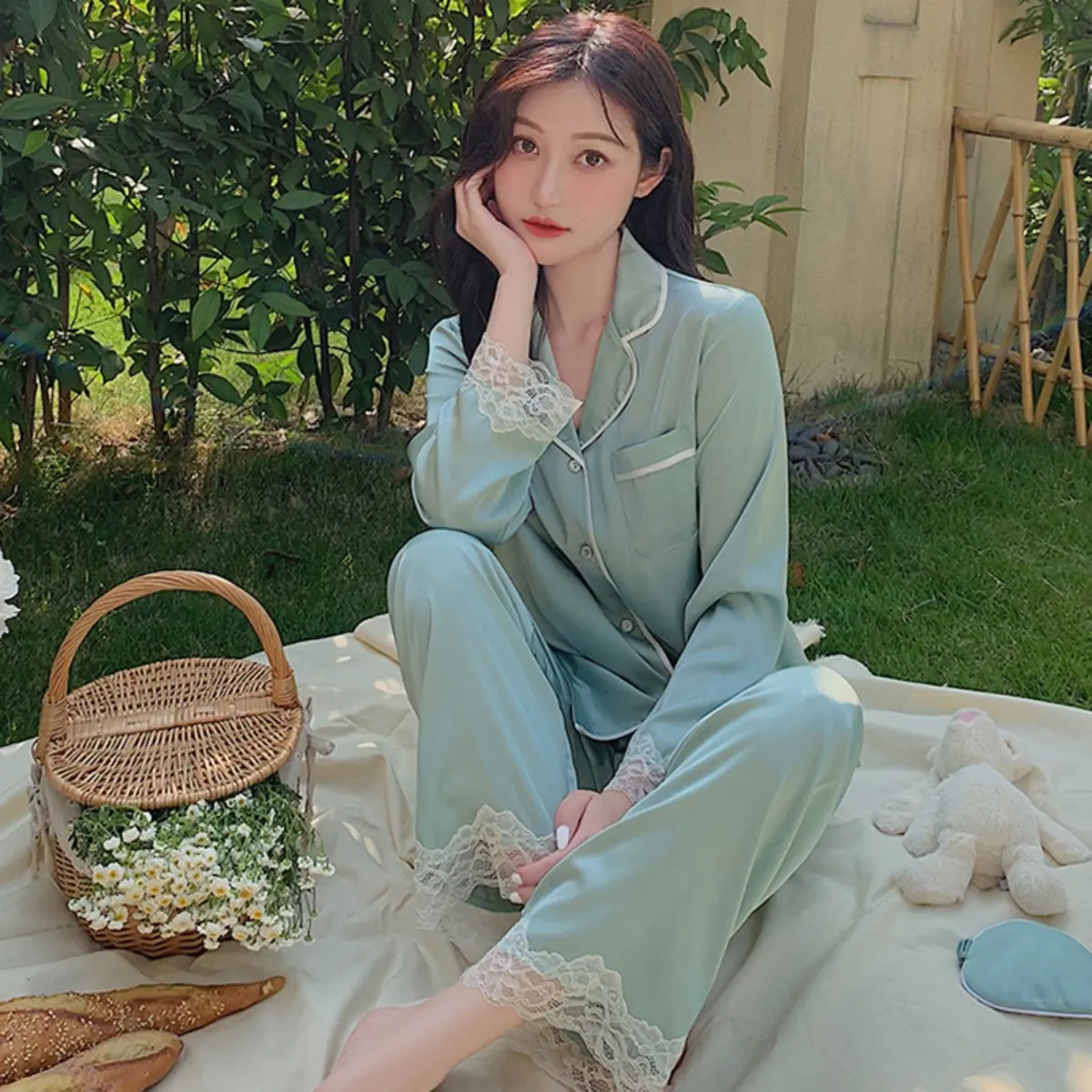 Áo Cardigan Dài Tay Nữ, Thời Trang Xuân Hè Mới, Màu Trơn Ren, Thoải Mái Thường Ngày Đồ Ngủ, Bộ Đồ Mặc Nhà