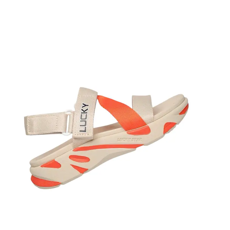 Giày Sandal Nam Nữ Đế Bằng Quai Chữ Z Lucky D050 Ver.2 Thời Trang Êm Ái Màu Begie Phối Cam 2