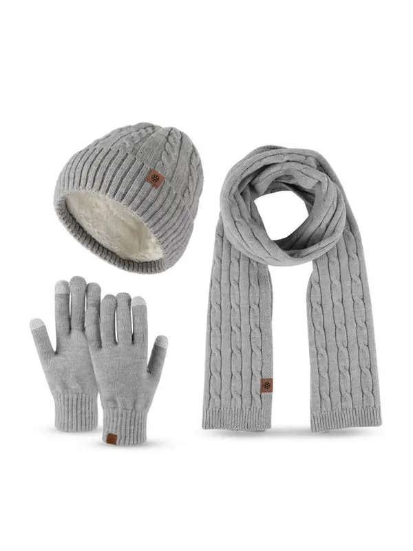 Men's Solid Color Knit Hat & Scarf & Gloves Set, Casual Warm Three-piece Knitwear Set for Fall & Winter, Fashion Accessories for Men 0