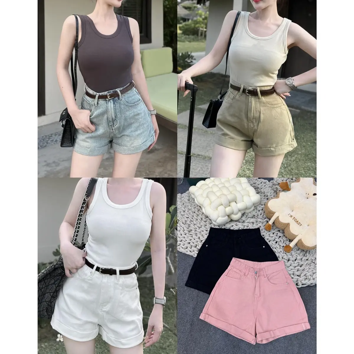 (S-XL) Quần short vải jean kiểu lật lai 5 màu Q1004