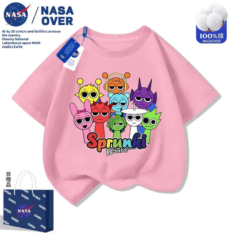Hộp Nhịp điệu Sprunki, Thiết Kế NASA, Làm Bằng Cotton Nguyên Chất, Thích Hợp Cho Mùa Hè, Hàng Mới Về, Ngắn Tay, Cho Bé Trai Và Bé Gái, Cổ Thuyền Áo Hoạt Hình 1