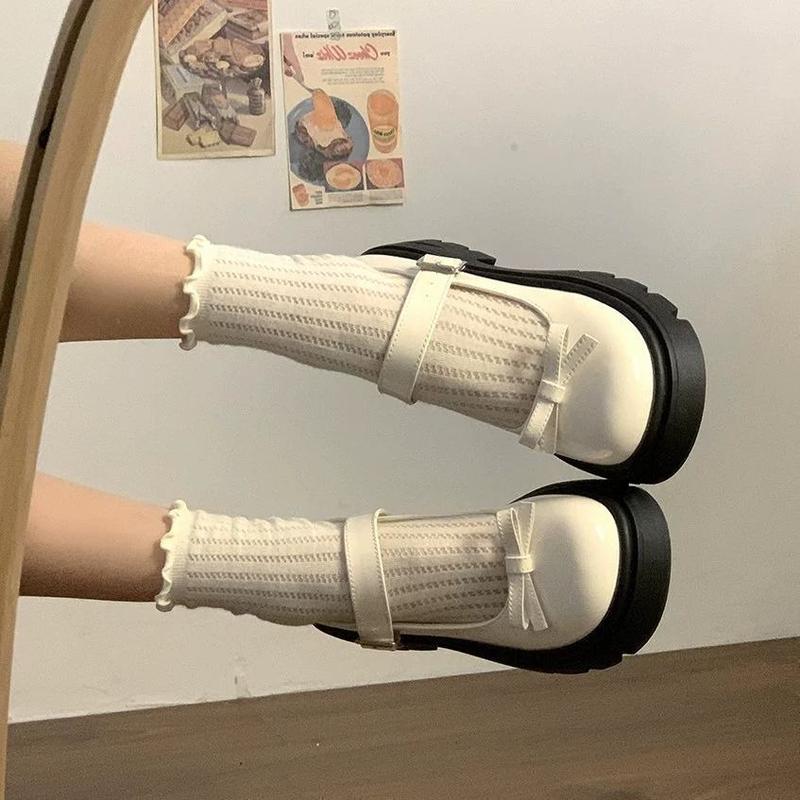 Product Introduction of [ ​ lolita shoes]Platform Mary Jane Shoes for Women British Style 2024 New Spring Autumn Japanese Style Bowknot Lolita Single Shoes[Lolita shoes] 1