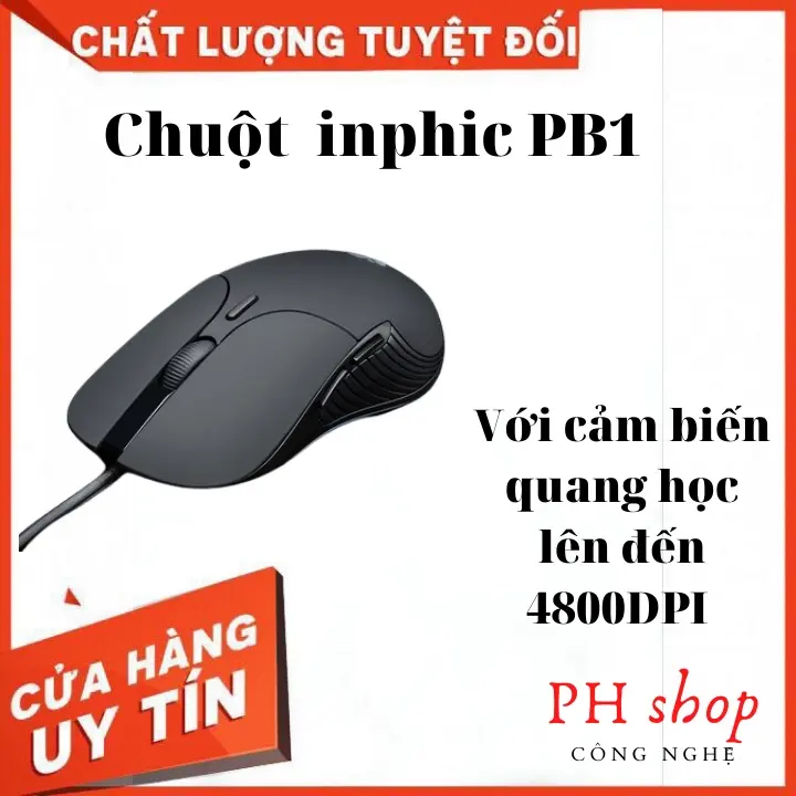 Chuột Máy Tính Có Dây Inphic PB1P 6 Nút 3600 DPI tùy chỉnh, chống ồn phù hợp cho game thủ, Văn phòng