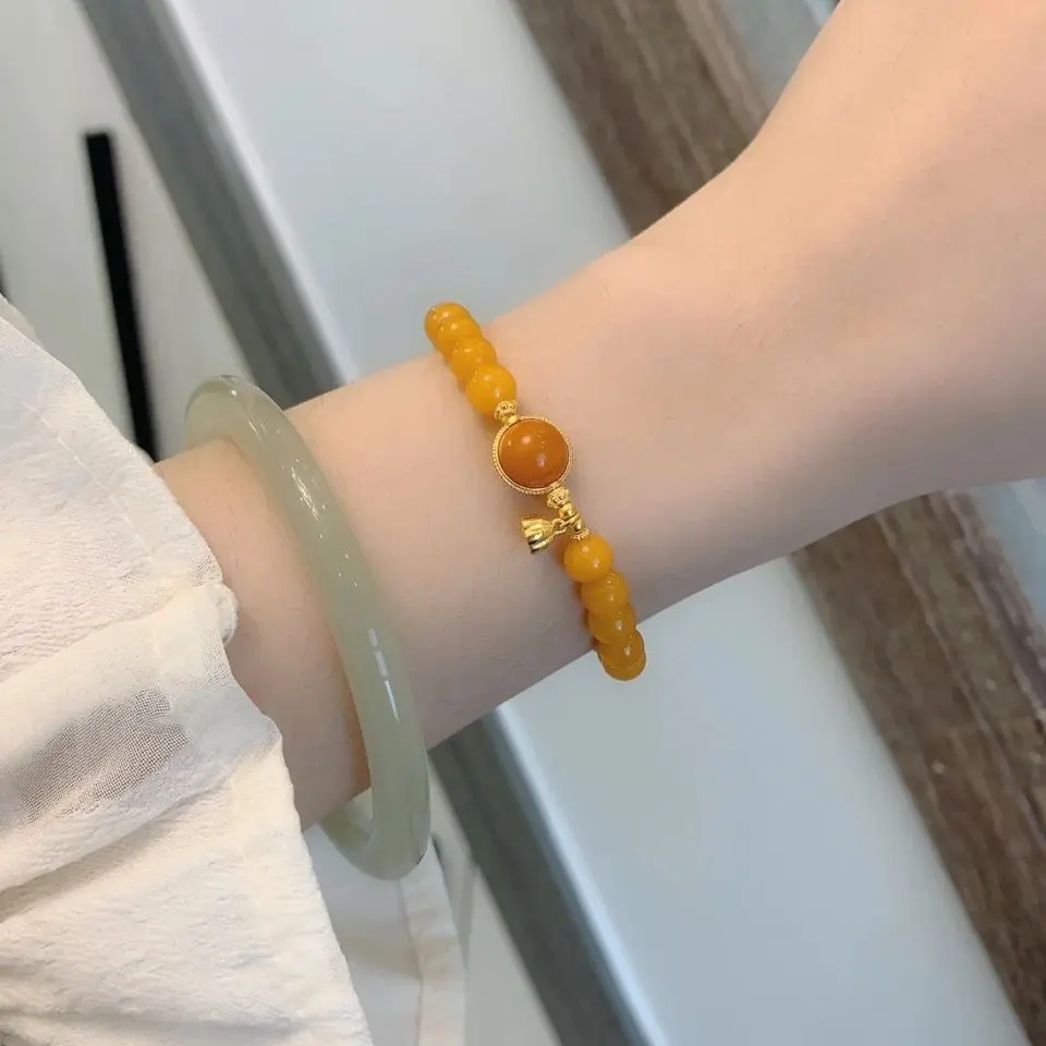 2025 New Goddess Amber Agate Gold Wrapped Jade Gourd Prosperity Clouds Wish Bracelet Fashion