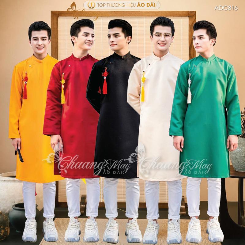 TẶNG KÈM KHĂN XẾP Áo dài cách tân Nam thiết kế truyền thống CHAANG may sẵn ADC816 áo dài Đỏ Đô Da Be Kem cài tua chuông chụp hình dự tiệc cưới lễ tết đẹp Menswear