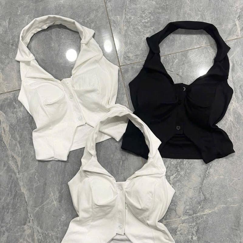 Áo yếm choàng cổ có kèm mút đệm fom croptop