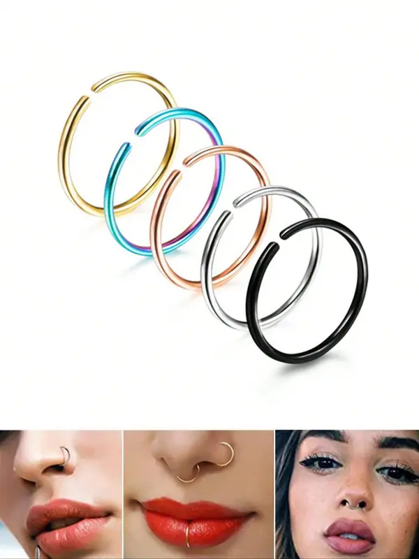 Minimalist Nose Ring Set (5pcs/set), Stainless Steel Piercing Body Jewelry for Women & Men, Fashion Accessories for Party, Daily Clothing Decor 0