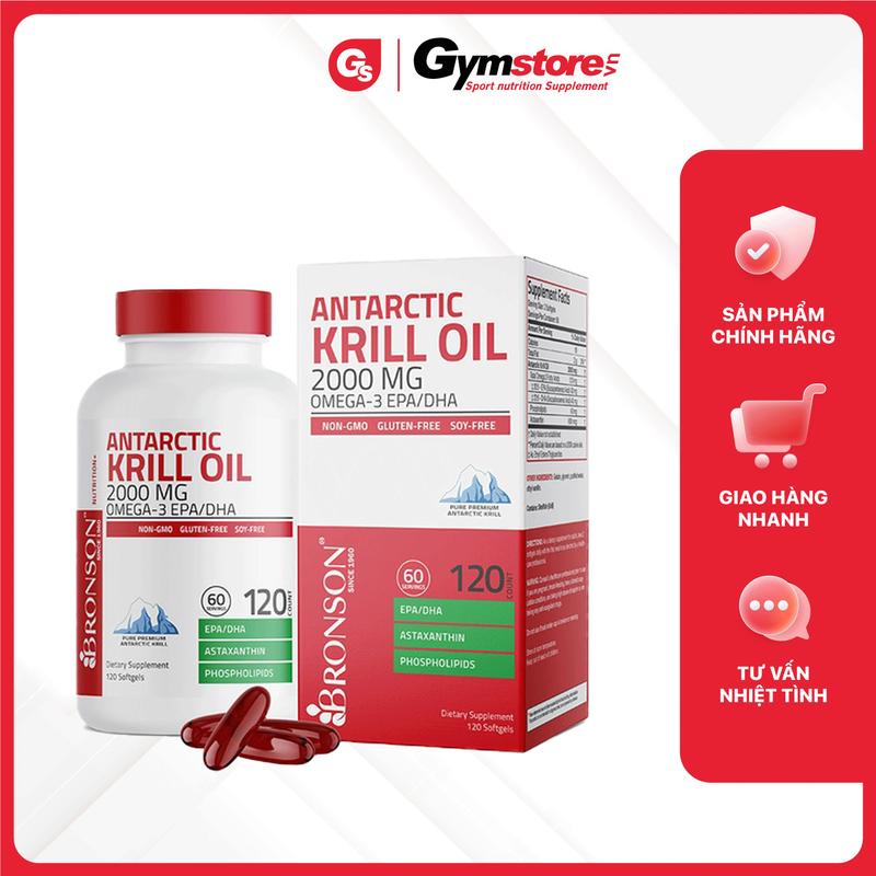 Dầu nhuyễn thể Bronson Antarctic Krill Oil Omega-3 EPA/DHA, (2000 mg) | Made in USA | GYMSTORE