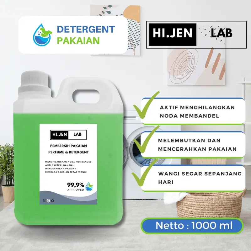 Deterjen Cair / Detergent Liquid Laundry Premium Pembersih Pakaian & Penghilang Noda 1 Liter Jerigen Aroma Parfum EDT 0