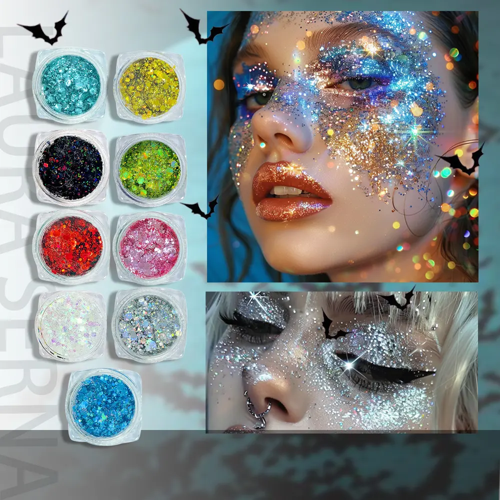 Eye Shadow Facial Body Multi-Color Flash Sequin Cream Party Stage Festival Halloween Applicable Glue-Free Smear-Proof Makeup