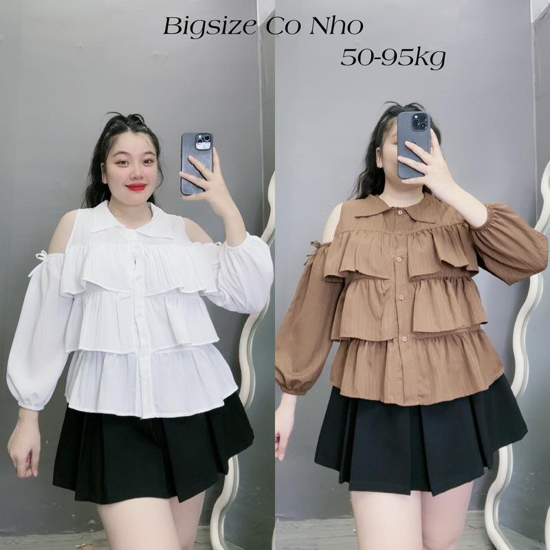  Áo Sơ Mi Trễ Vai  Bigsize Nữ Lên Phom Dễ Thương Vải Xốp Đôi Mềm Mịn Ít Nhăn SM166 Women Shirt Nhung Top 