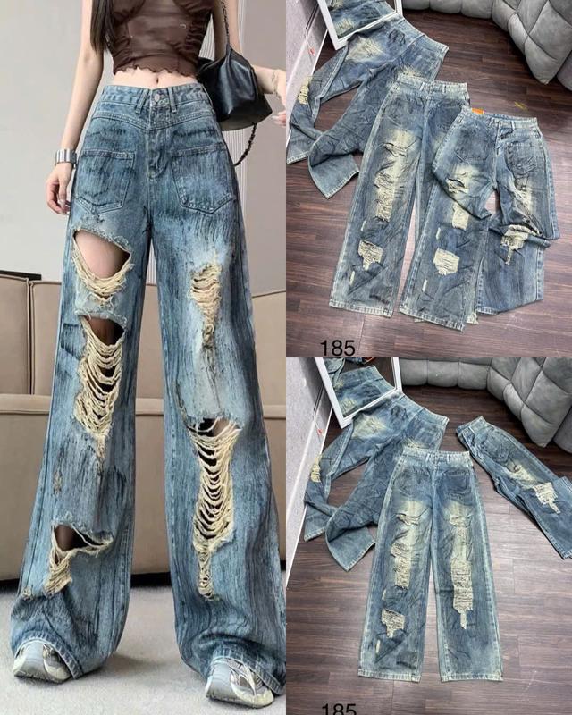 (ẢNH THẬT) QUẦN JEANS NỮ  RÁCH BỤI CẠP CAO KHÔNG GIÃN VẨY SƠN LOANG ĐEN PHỐI MÀU TẠO KIỂU THỜI TRANG PHONG CÁCH Women Pants