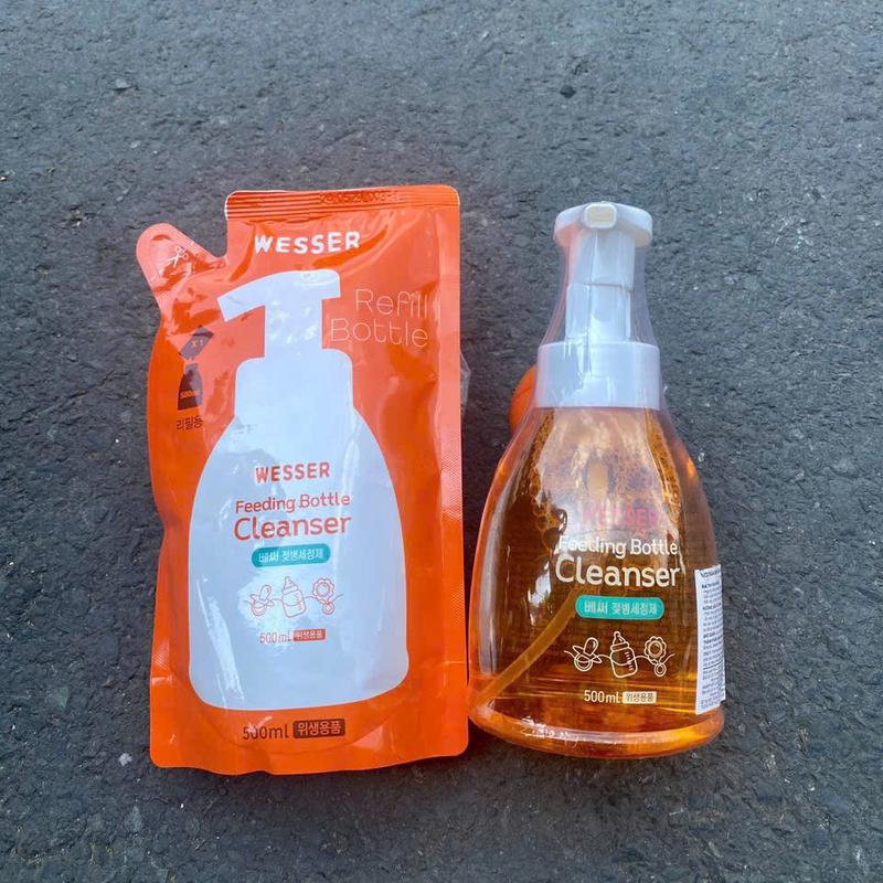 Nước Rửa Bình Sữa WESSER Rửa Rau Củ Và Phụ Kiện An Toàn Cho Bé 500Ml Dạng Chai Túi thay thế