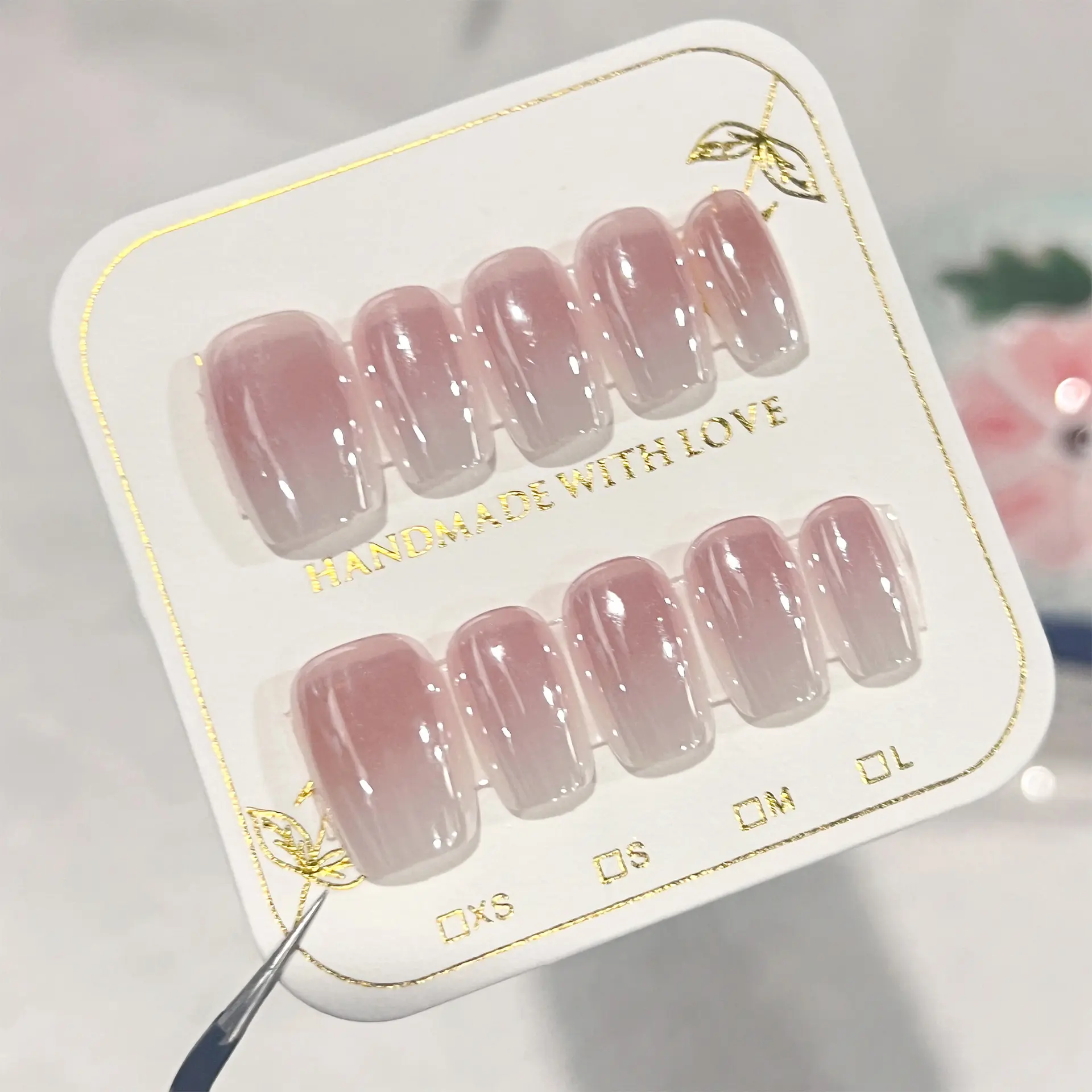 Hand-made jelly glue cat-eye Simple wear nail powder and white gradient subcode nail fake nail advanced sense wear nail plate handmade press on