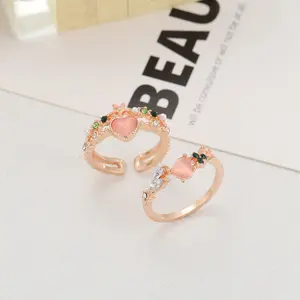 Claire - Ring cincin wanita aesthetic Double Single Layer Gold Simple Lucu Adjustable Aksen Peach Love Hati Pink Perhiasan Aksesoris Fashion Korean Style  [C4-1]