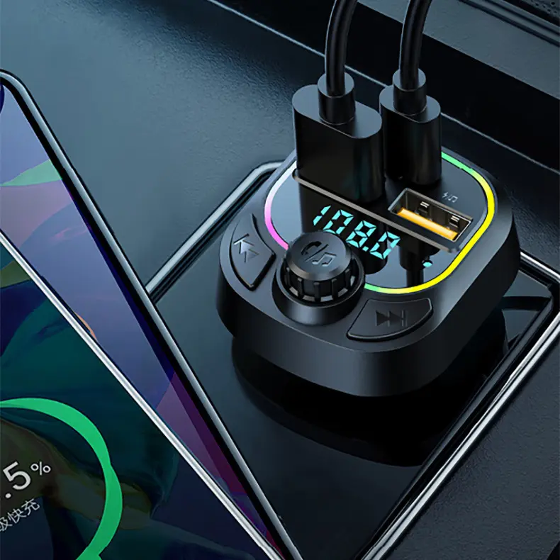 [OTTO]C28 Car Charger Mobil 3 Port Fast Charging USB Chargers FM & MP3 Bluetooth Transmitter Hitam Led Logam Ponsel Handphone Pengisi Wireless 6